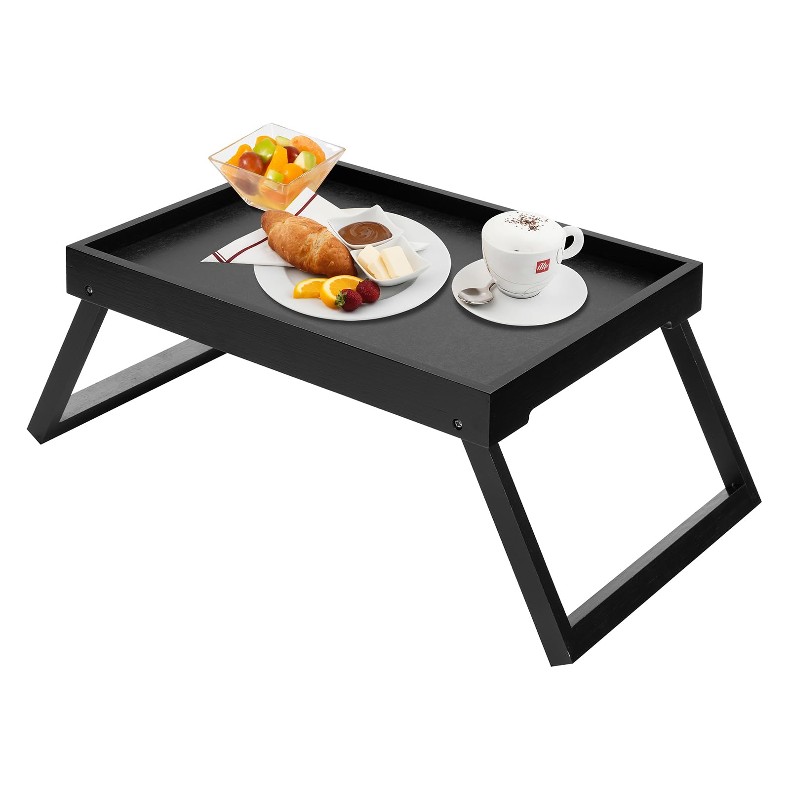 Bambus-Bettlade mit klappbaren Beinen, Frühstückslade (schwarz) | Laptop-Schreibtisch mit Klappbeinen für Bett oder Sofa,Essen,Abendessen, Servieren,TV-Tisch,Küche,Essen,Arbeiten
