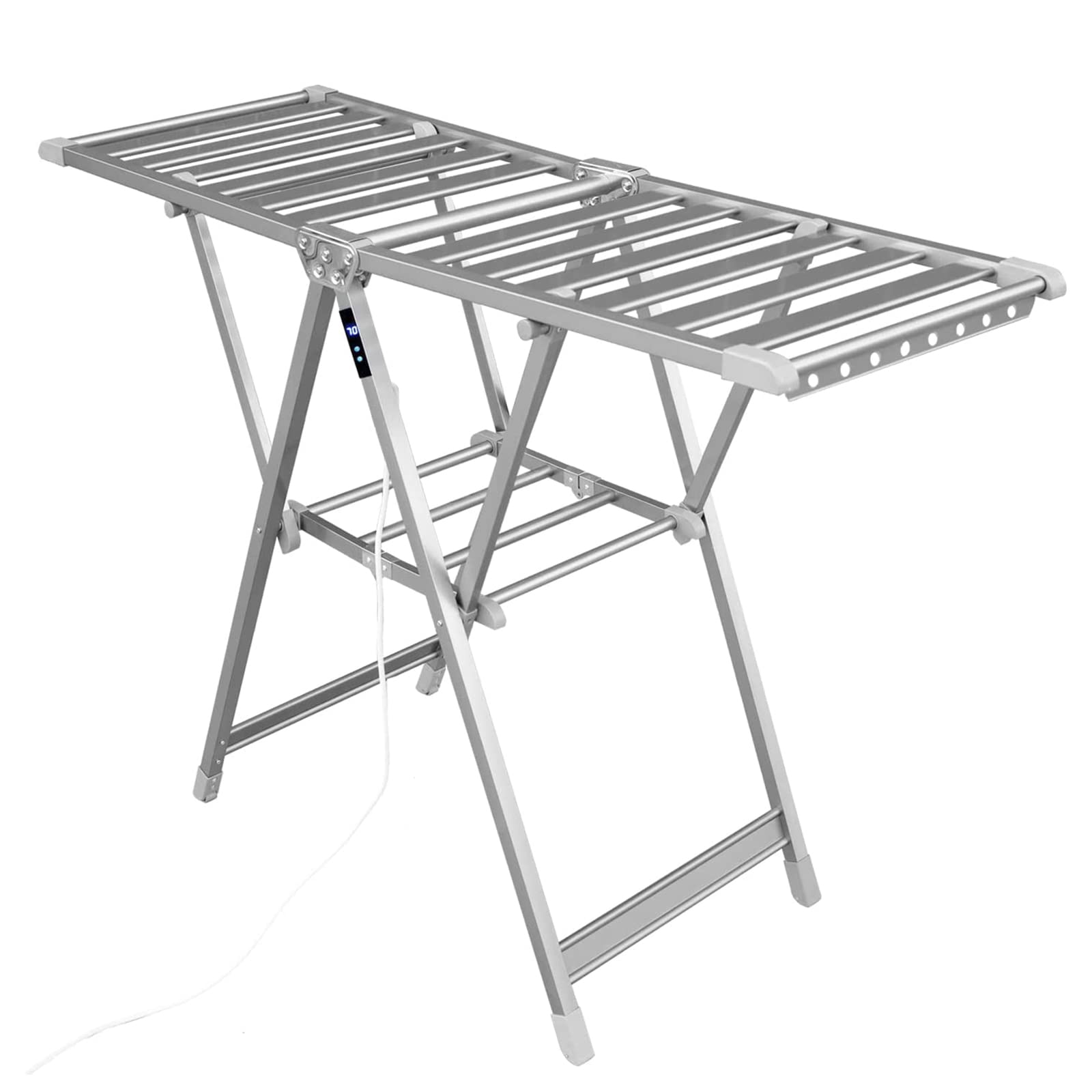 PJDDP Electric Heated Clothes Airer with Timer, 199W Low Energy Indoor Heated Drying Rack with 12 Carbon Fiber Heating Tubes, Portable Foldable Electric Clothes Dryer Airer with Wheels for Laundry