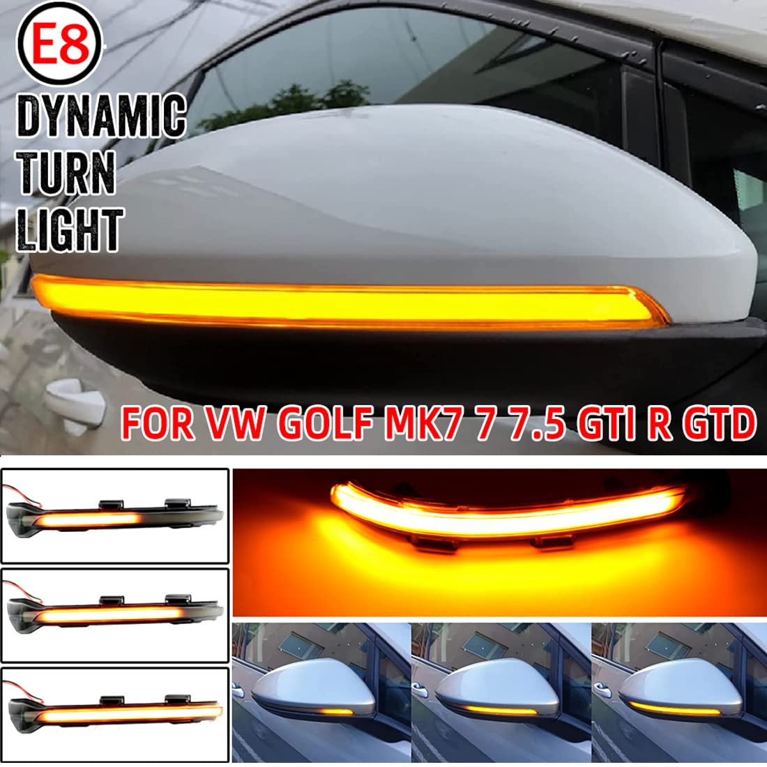 Dynamiczny kierunkowskaz Lusterko wsteczne Przydymione soczewki W??cz kierunkowskaz ?wiat?o LED Turn Singal Migacz Kompatybilny z VW Golf MK7 7 7.5 GTI R GTD 2012-2020