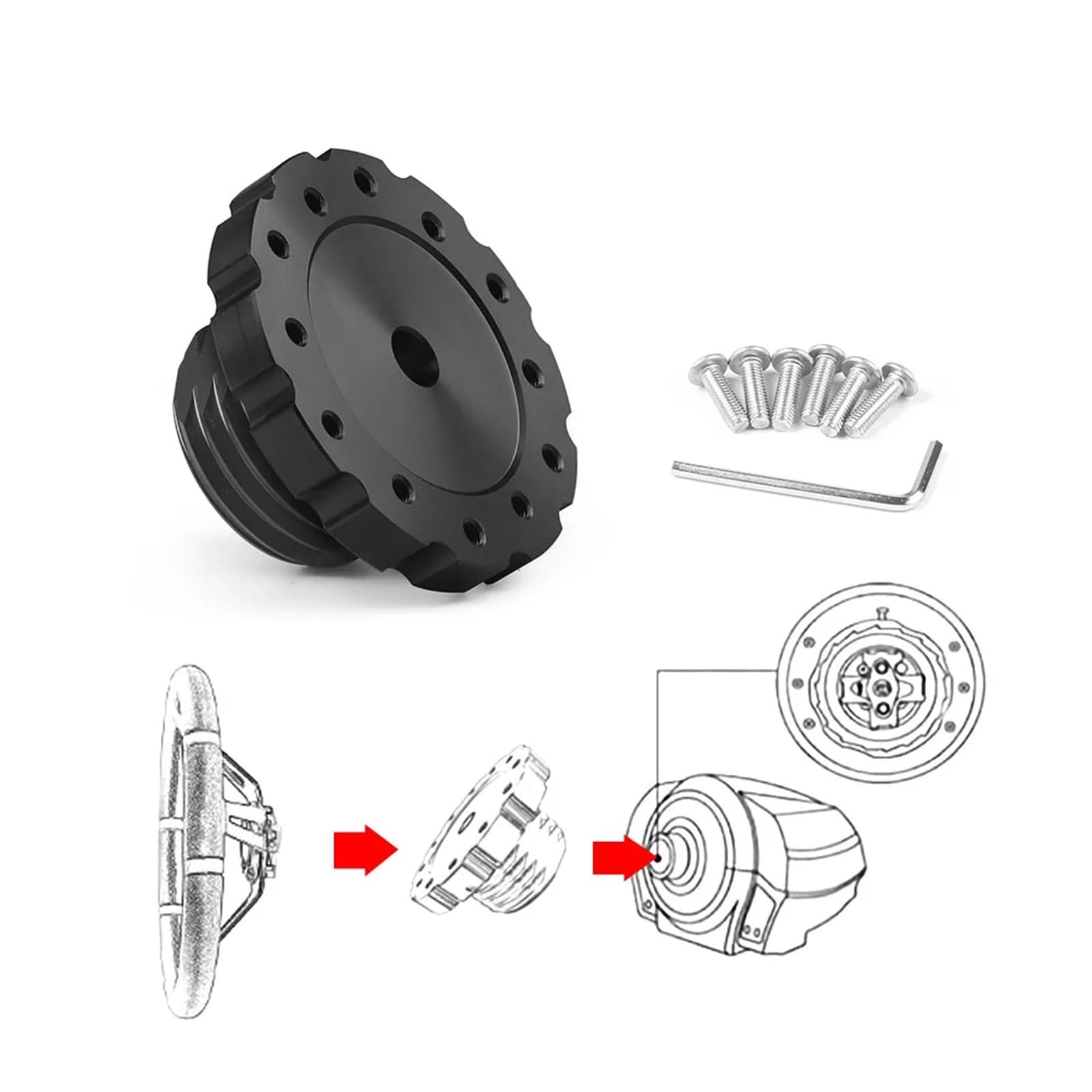 Aluminiowy adapter na kierownicę Sim Racing Gaming 75 mm do Thrustmaster T300, T500, TS-PC, TS-XW (czarny)