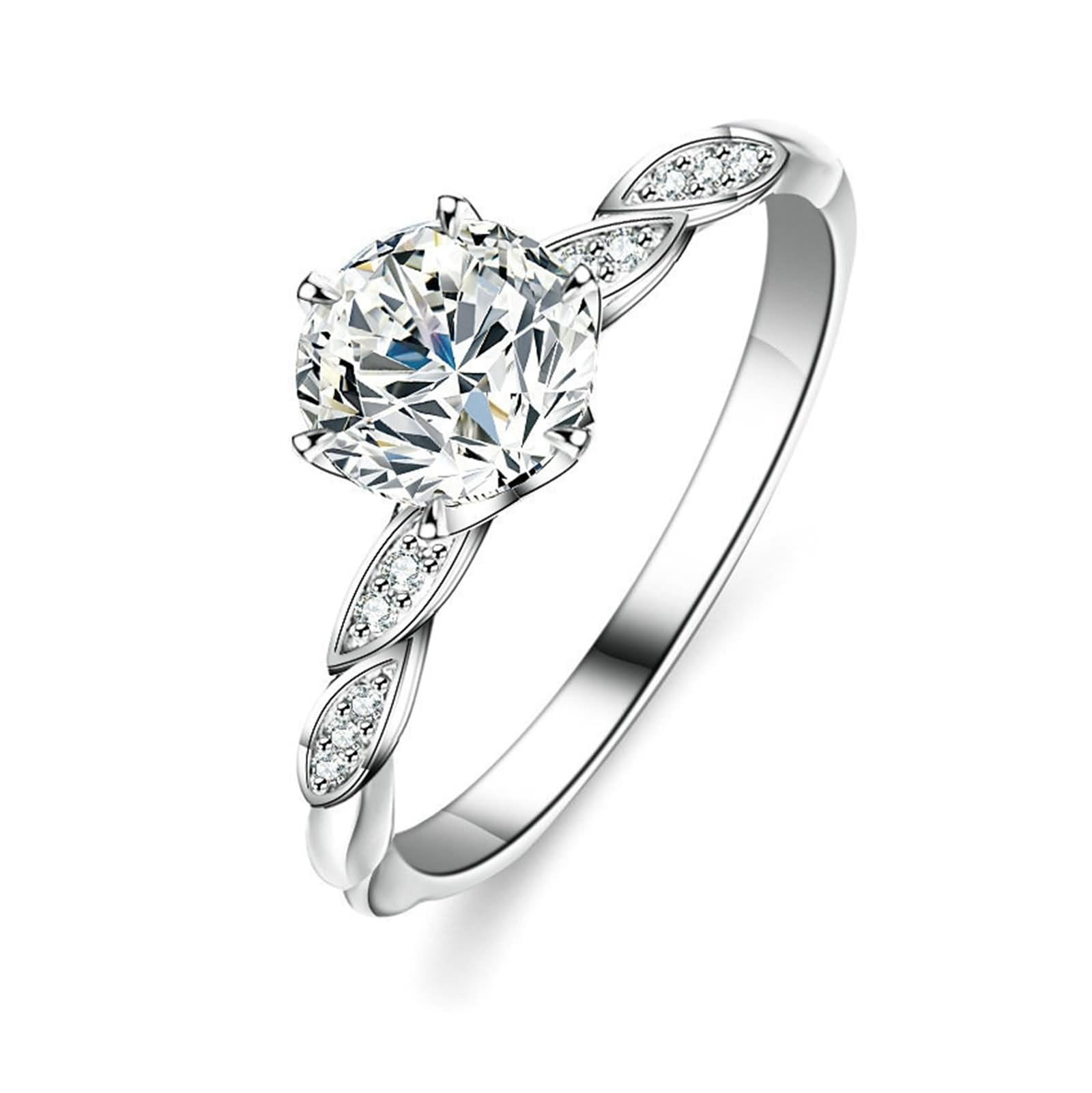 Statement Ring, Eheringe Frauen 4-Fach Gefasster 1-Karat Rund Moissanit Silber Platin Größe 45 (14.3)