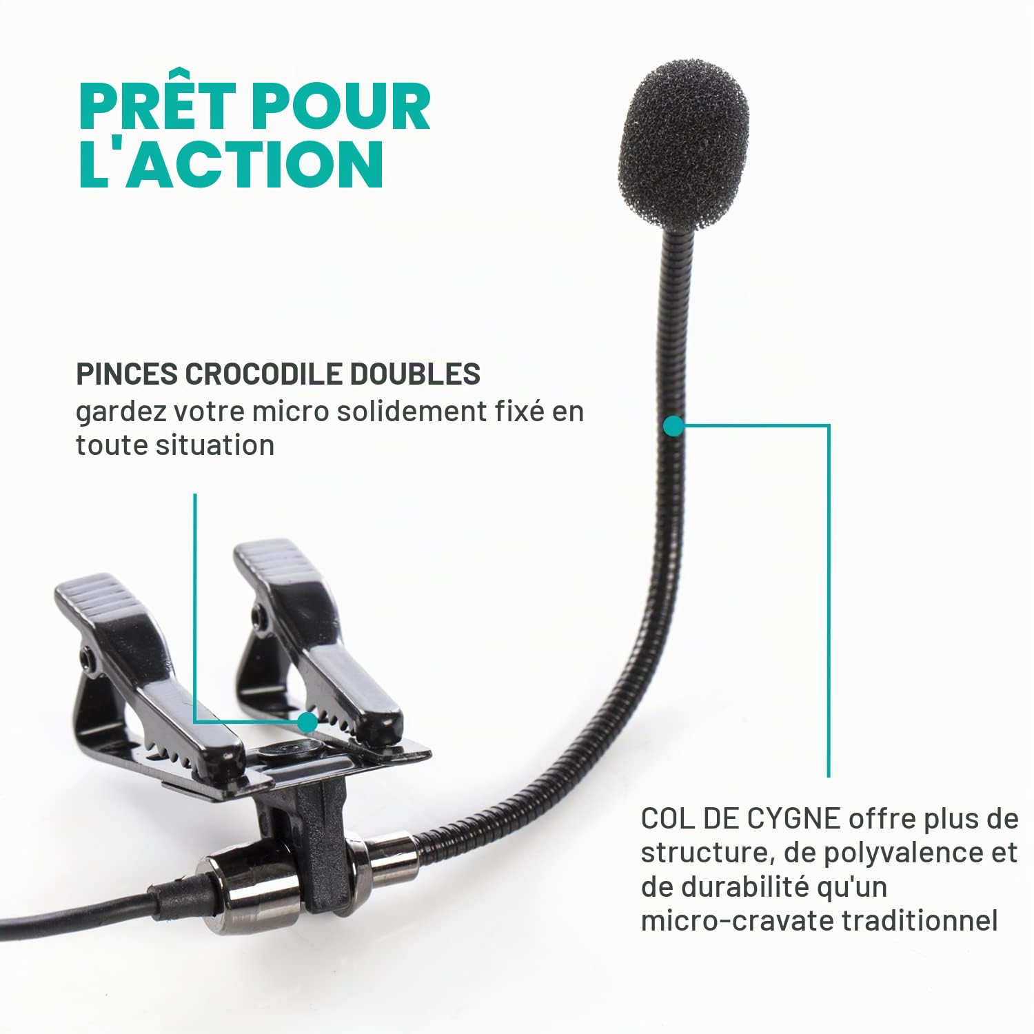Movo ACM400 Microphone omnidirectionnel à col de Cygne Flexible pour Casque Motovlogging Moto Vlog Action Cam - Compatible avec GoPro Media Mod