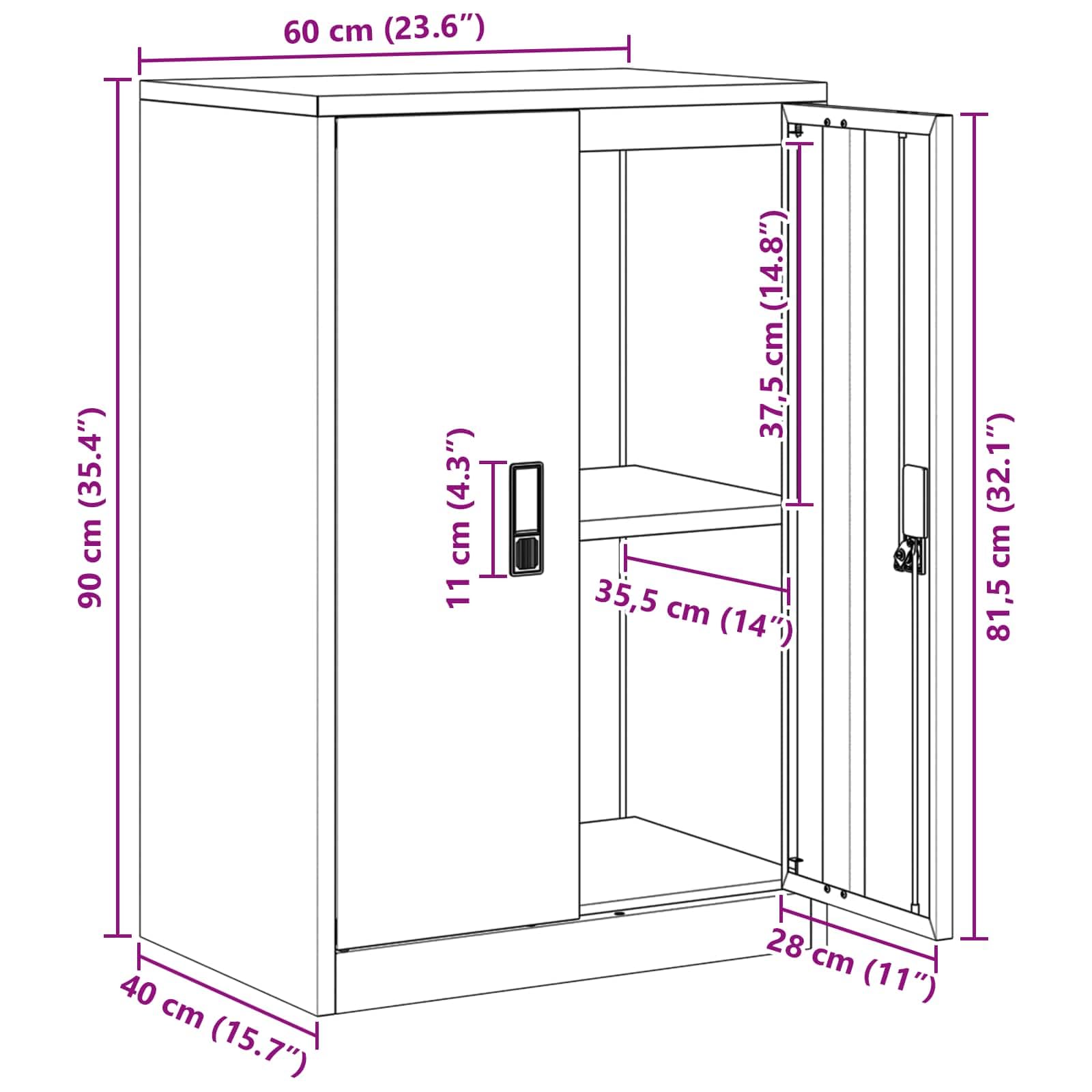 Armadio Portaoggetti Antracite in Acciaio 60x40x90 cm con ante chiudibili, spazio per documenti e raccoglitori, compatibile per ufficio, home office e studio
