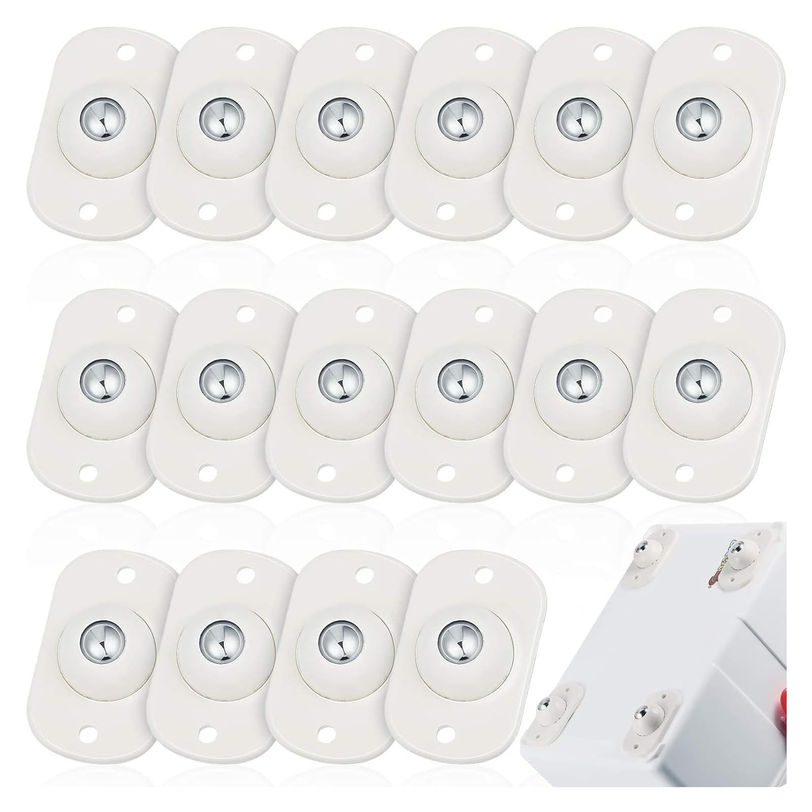 Joyzzz Mini Swivel Wheels, 16 Pcs 361 Degree Swivel Caster Wheels with Self Adhesive, Appliance Stainless Steel Sticky Pulley, Mini Caster Wheels for Storage Box, Trash Can, Small Furniture, Shoe Box