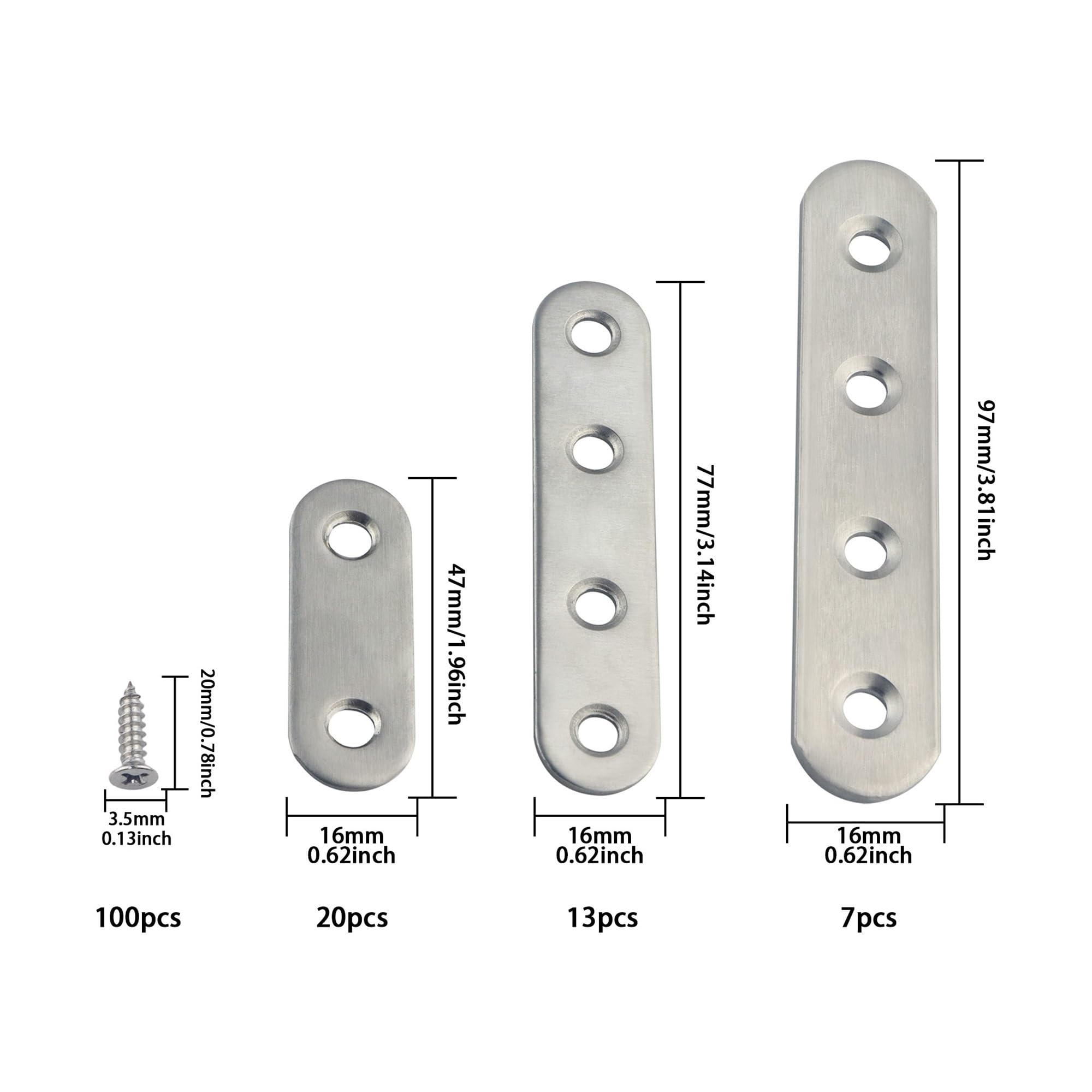 Squadrette Angolari Staffa angolare piatta in acciaio inossidabile argento da 5 pezzi in 16 dimensioni for la riparazione di ripiani armadietti in legno(20x158mm 9pcs Black)
