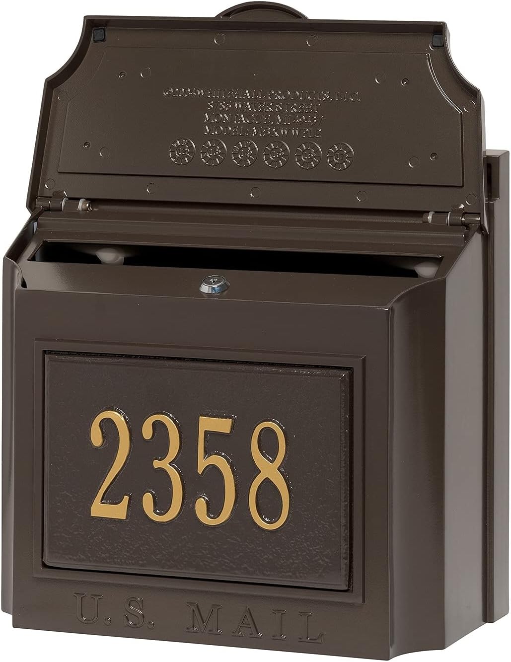 Crаzу Clеаrаnсе Whitehall Custom Wall Mount Mailbox Package - House Number and Street Name - Sand Cast Aluminum - French Bronze Personalized in Goldtone