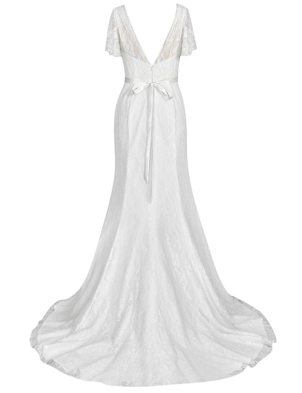 Col en v Glisser Robe de Soirée Dentelle avec Train Partie Robe, Blanc, 40