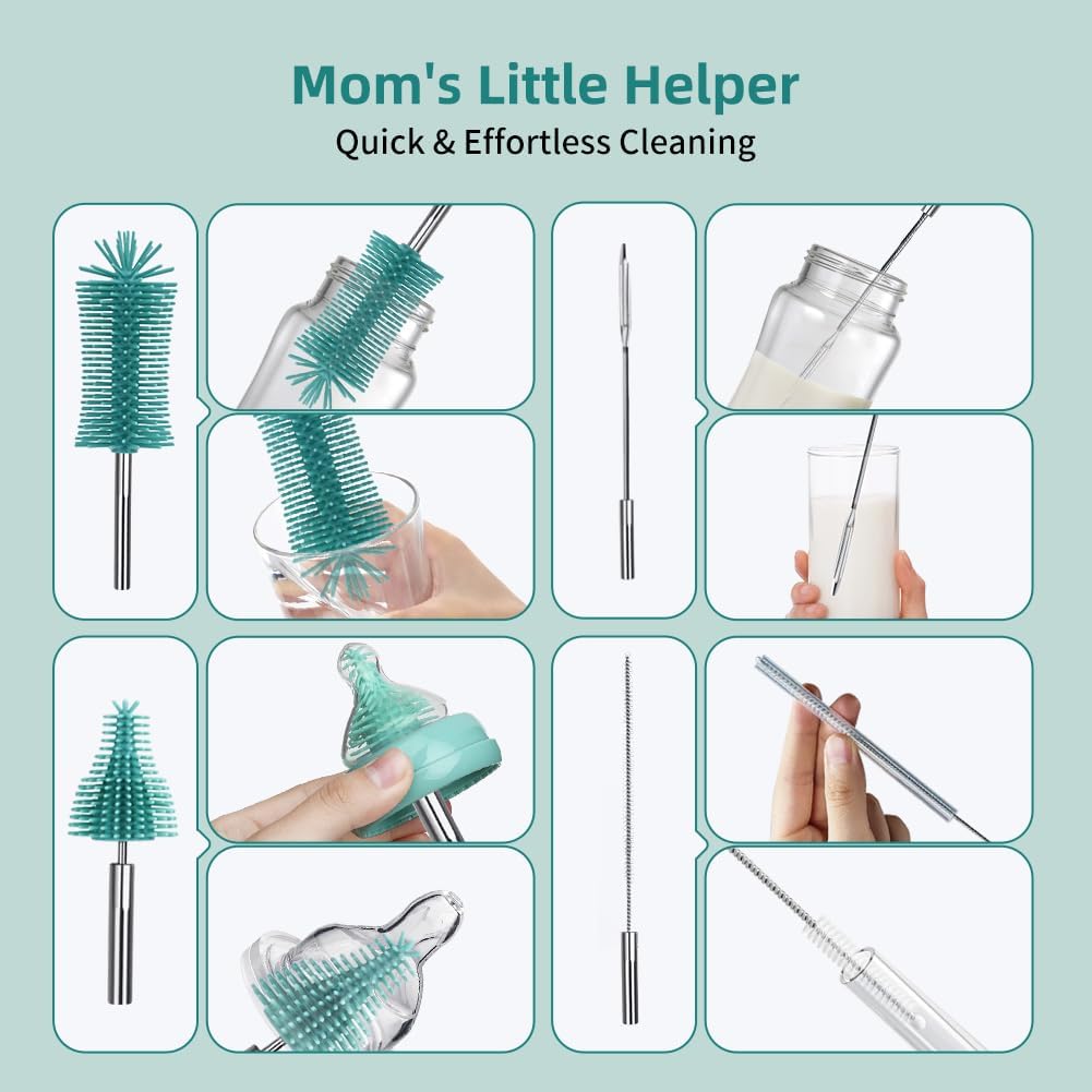 Electric Bottle Brush Cleaner,6-in-1 Portable Electric Baby Bottle Brush Cleaner for Travel, Rechargable Travel Bottle Cleaner Kit with Nipple & Straw Brush,Ideal Gift for Parents & Babies - Image 4