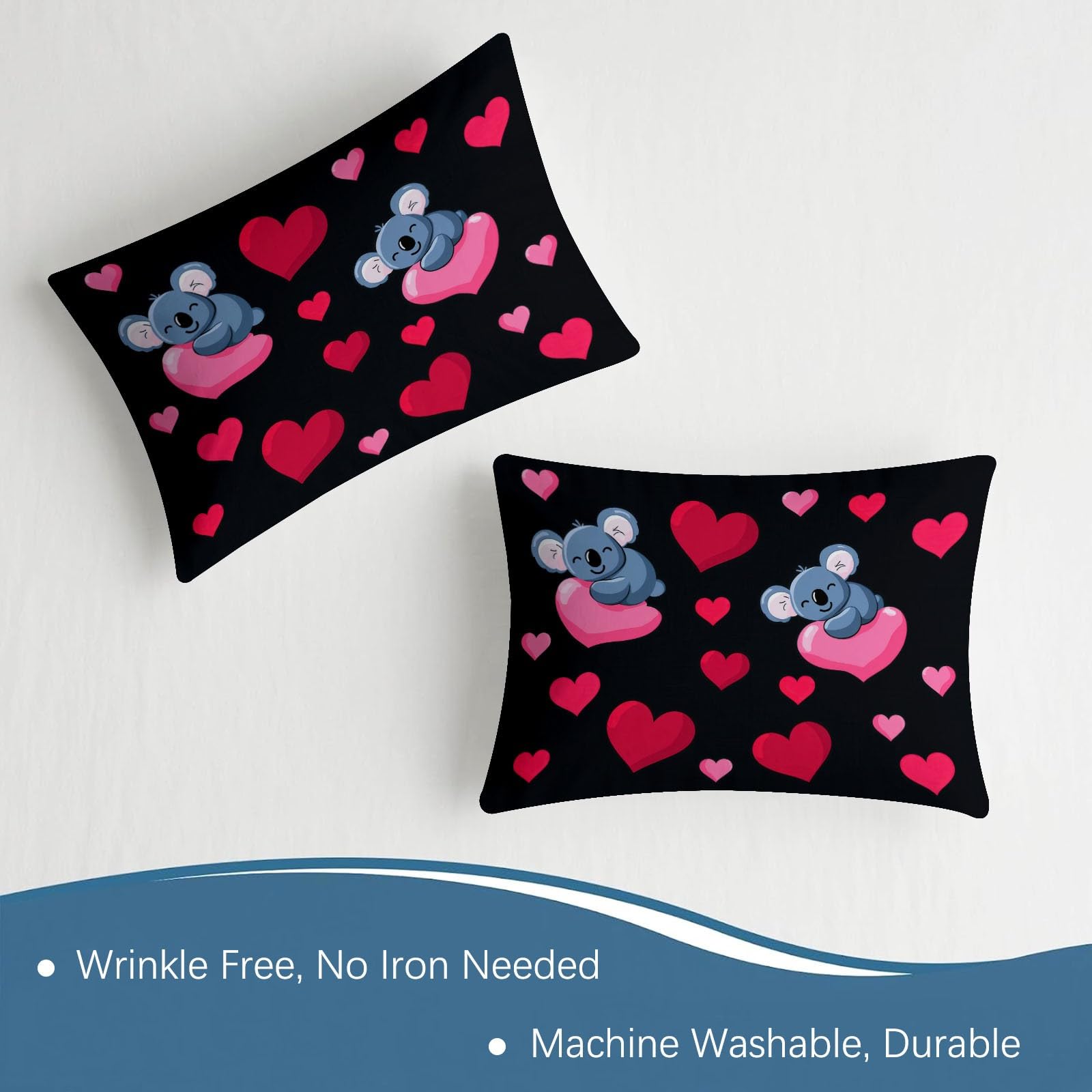 Juego de 3 sábanas bajeras ajustables de 90 x 200 cm para cuna, diseño de dibujos animados, de microfibra transpirable, sábana bajera con bonito corazón de koala y 2 fundas de almohada con cremallera