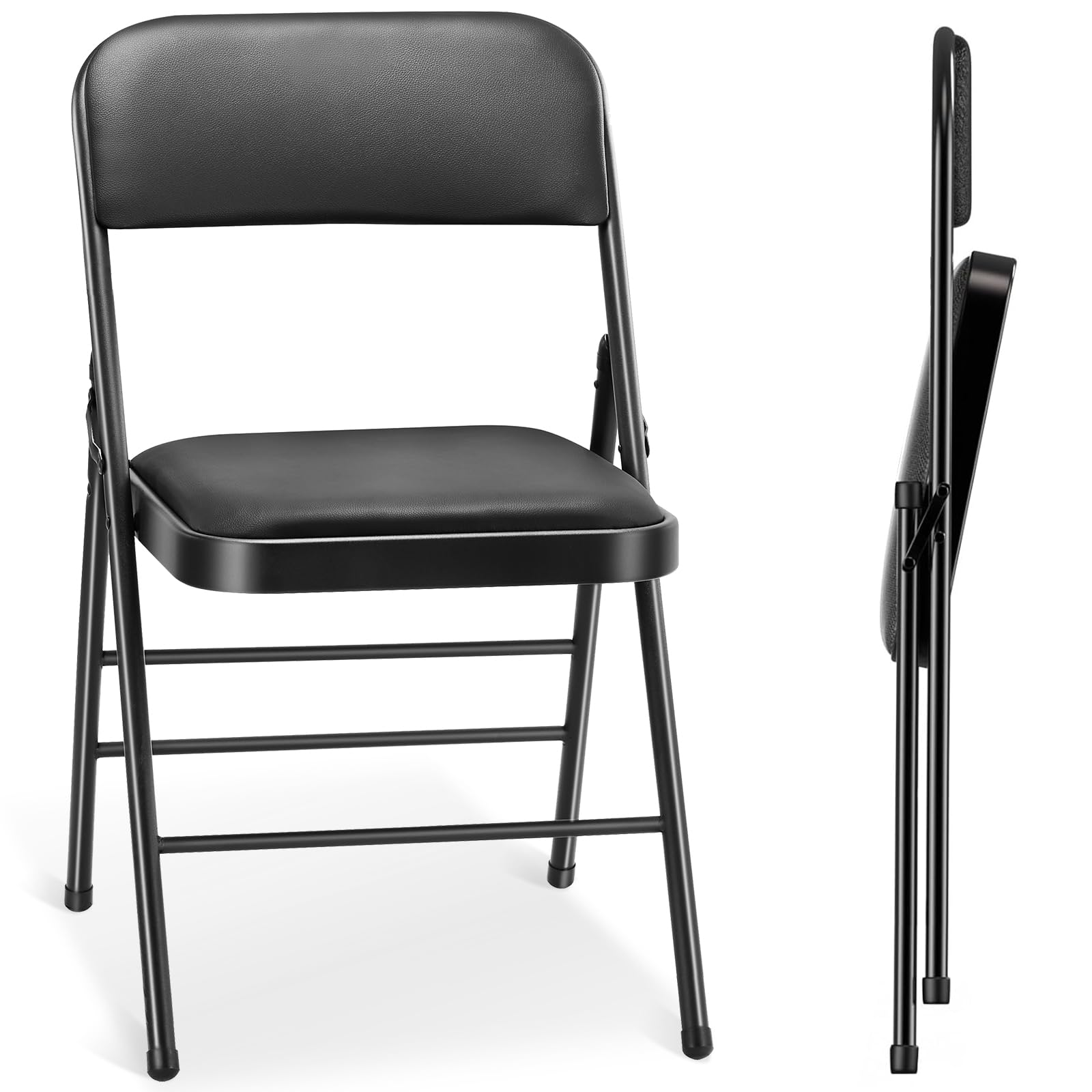 cyclone sound 2 Pack Folding Chairs with PU Padded Cushion and Back, Commercial Grade Metal Chairs with Comfortable PU Leather Cushion for Home and