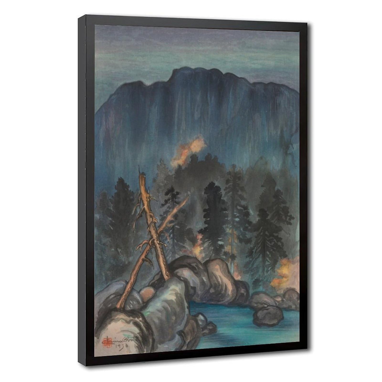 WCYB Merced River, Yosemite Valley by Chiura Obata Posters Prints Canvas Deco Paintings Wall Art Hangable Frame 16" L X 24" W