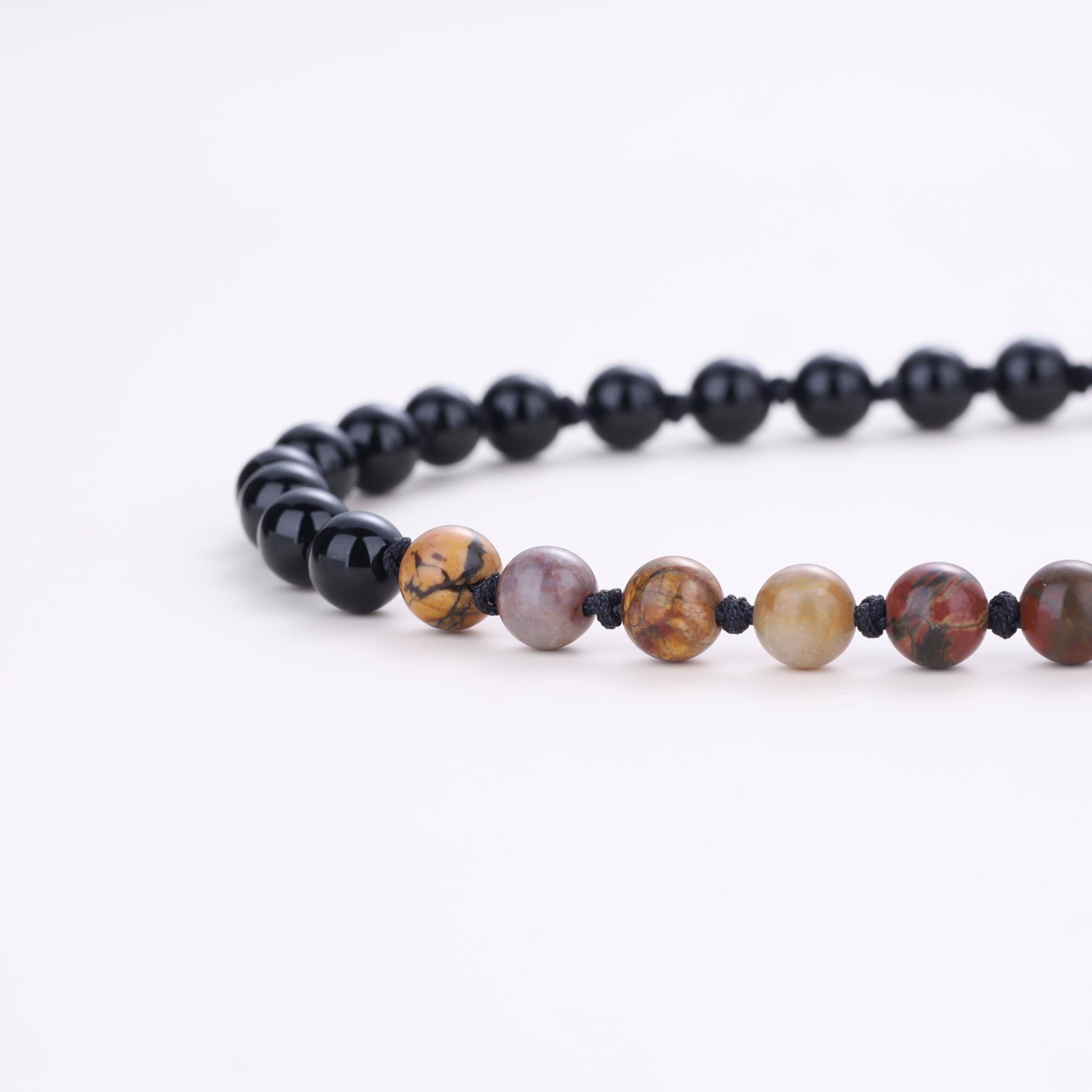 COAI Collier Mala 108 Perles, Collier Onyx Noir/Jaspe Picasso, Pendentif Goutte d'Eau