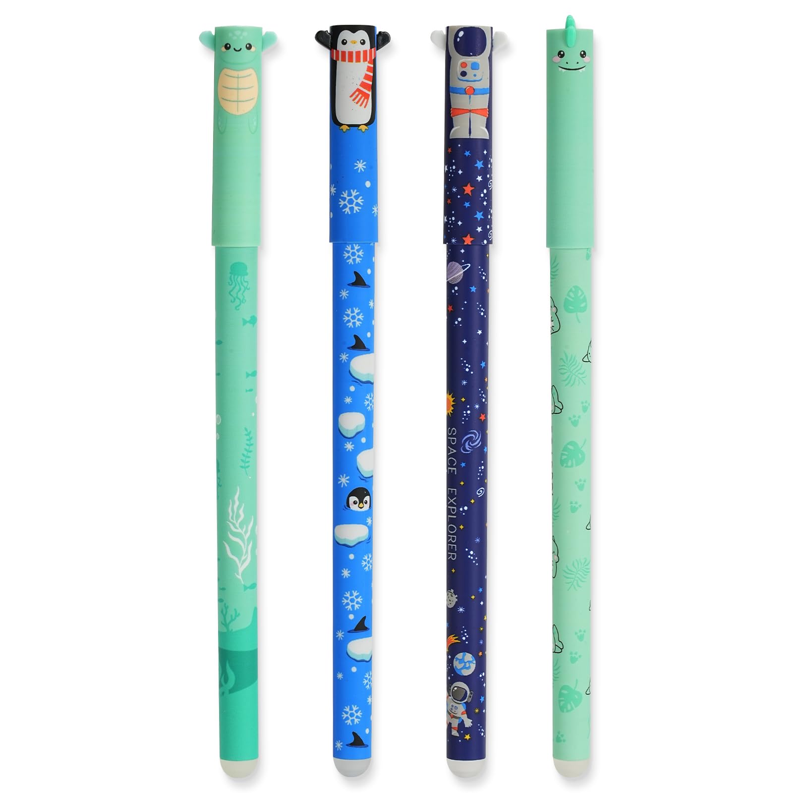 AUAUY Juego de 4 Bolígrafos de Gel Borrables, con Tinta de Borrado Termosensible, Punta de 0,7 mm, 4 tinta de y una gama, con Adorables Dibujos de Animales, Ideales para Papelería y Oficina