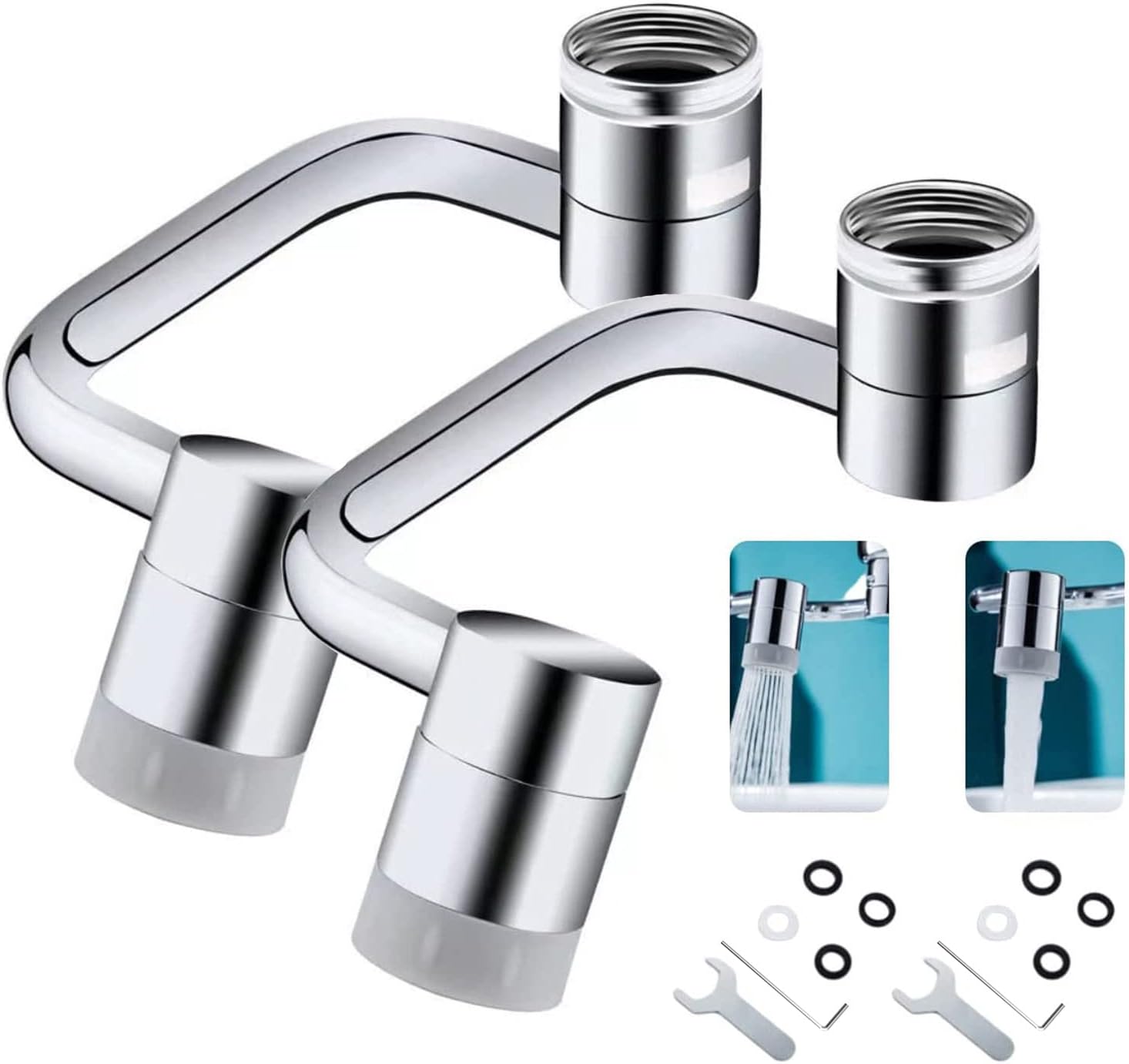 Universal 1080° Rotating Faucet Extender Aerator,2 Packs Solid Brass Universal Splash Filter