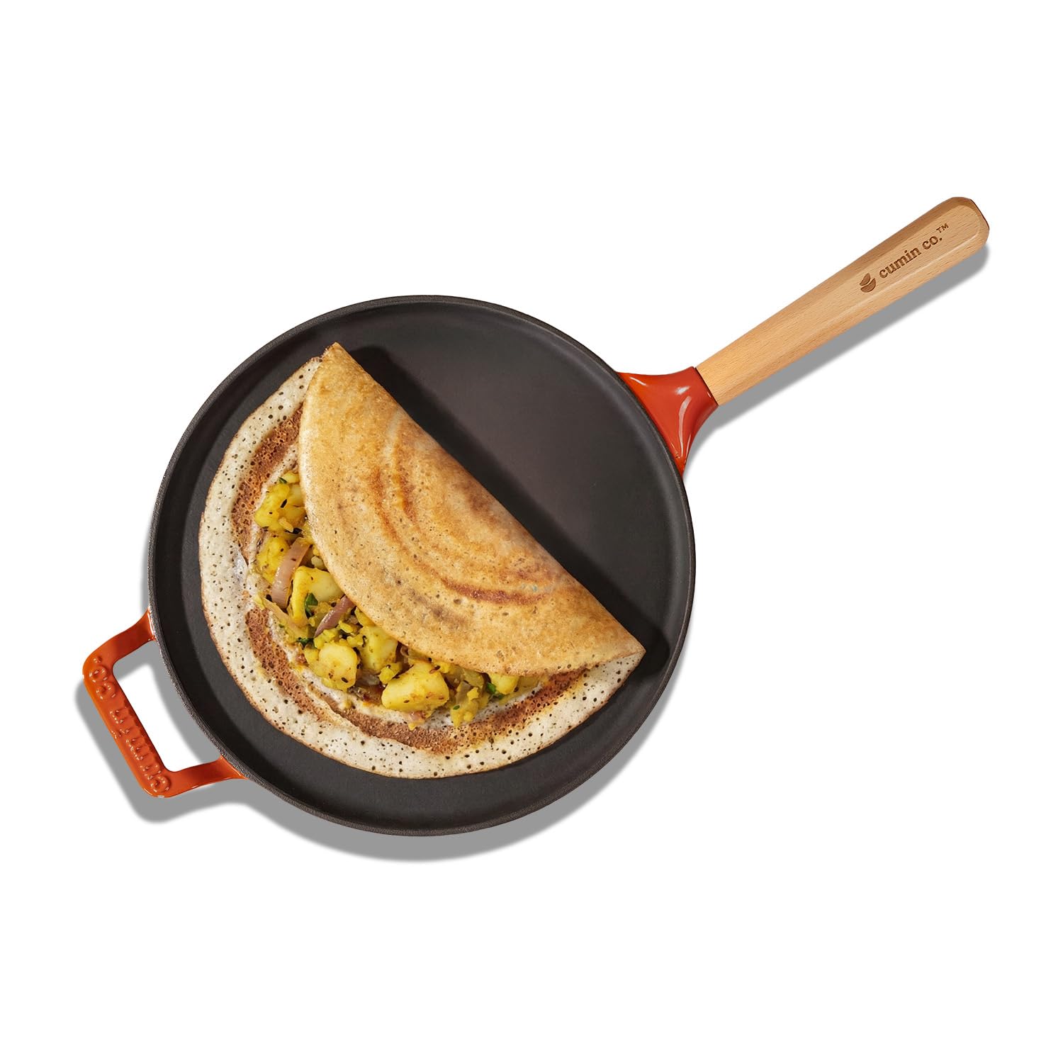 CUMIN CO. Enamel Cast Iron Non Stick Dosa Tawa 28 cm | 10 Year Warranty | Chemical Free Coating | Non Toxic Tawa for Dosa, Chilla & Roti | Induction & Gas Compatible | No Seasoning Needed | Rust