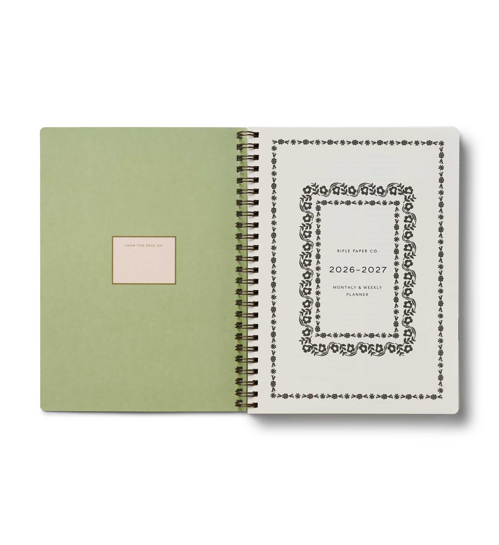 RIFLE PAPER CO. Mimi Agenda scolaire à spirale 2027 17 mois à couverture souple 1er août 2026 à décembre 2027, 21,6 x 15,9 cm (L x l), vue hebdomadaire et mensuelle, pages pour contacts et objectifs