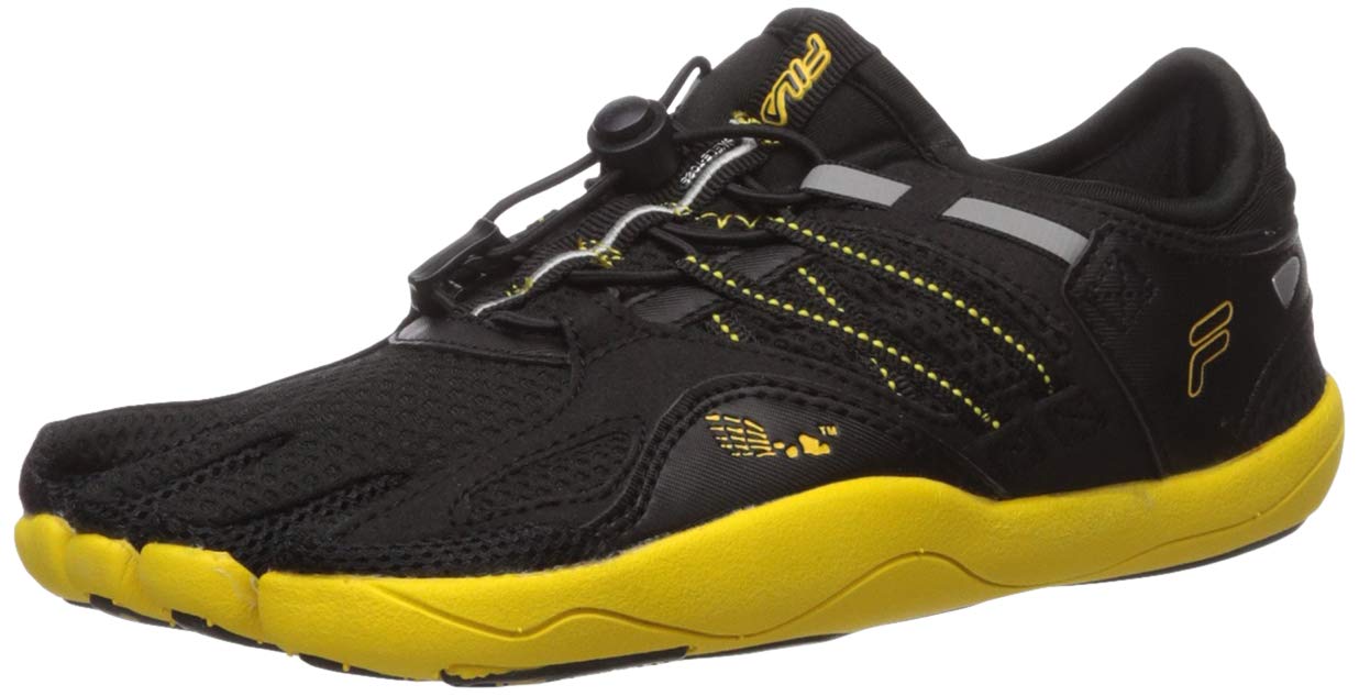 Fila Kids' Skele-Toes Bay Rnr 3 Water Shoe, BLACK/LEMON/METALLIC SILVER, 1 M US Little Kid