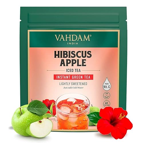VAHDAM Mezcla de té helado de manzana de hibisco instantáneo 150 g529 oz Mezcla de té verde con vitamina C Sin ingredientes artificiales té