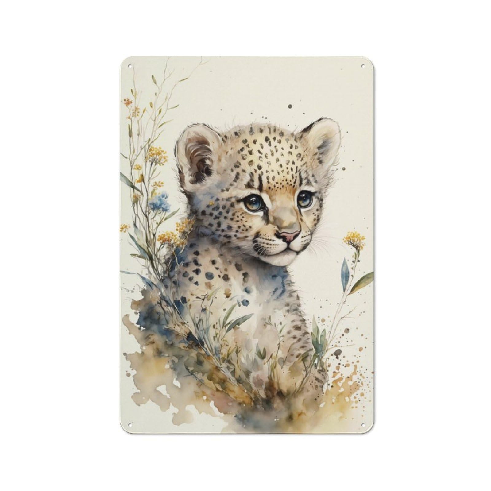 Junmoney Cute Baby Cheetah Painting Metal Wall Sign 30X20cm Featuring For Hallway Wall, Suited To Wall Display Collectors