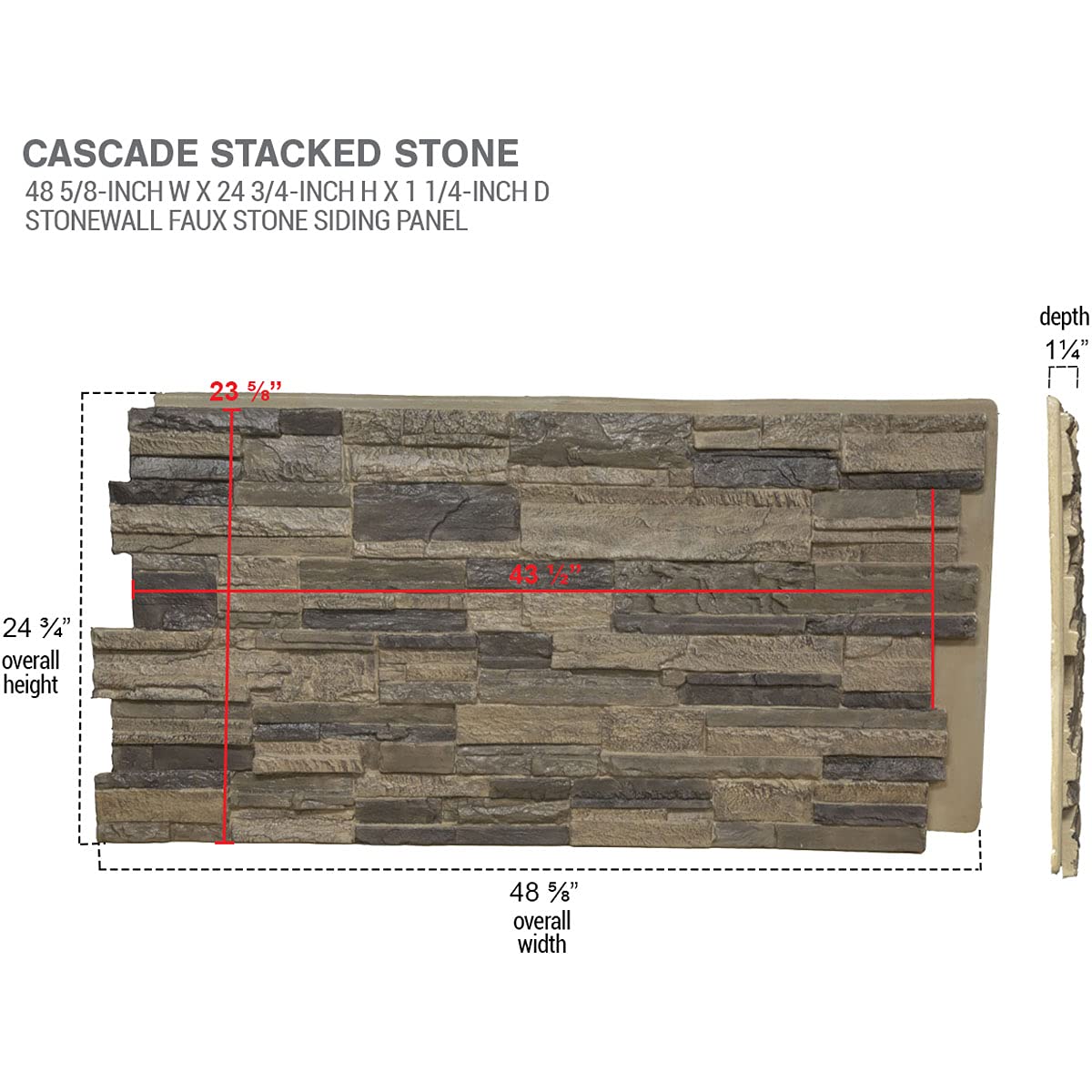 EKENA MILLWORK PNU24X48CACO Cascade Stacked Stonewall Faux Stone Siding ...