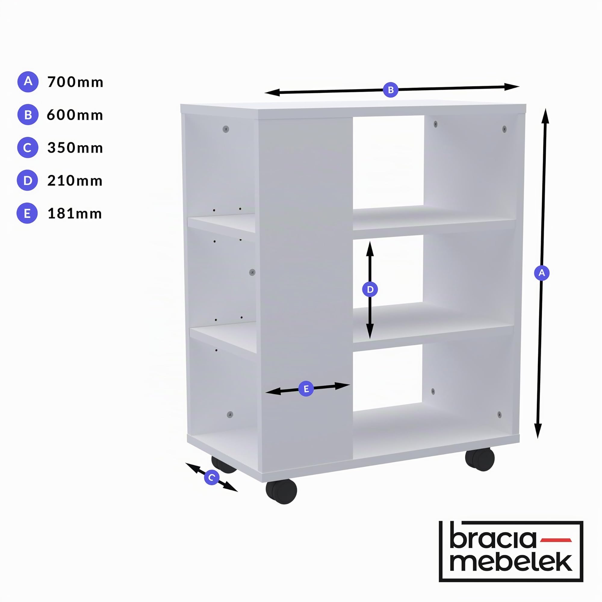 Druckertisch mit Rollen Weiß - Druckerständer - Regal Mit Rollen - Rolltisch - Druckerschrank - Multifunktionaler Druckerwagen - Druckerregal 3 Ebenen für Büro und Zuhause