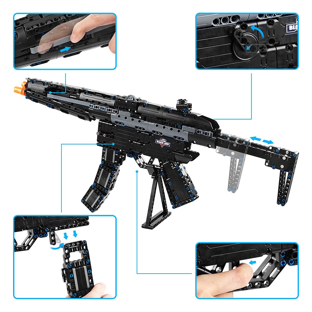 輪ゴム銃　ブラック 折り畳み式 8〜12連発式 輪ゴム銃 合金 ゴムバンド 200個付き