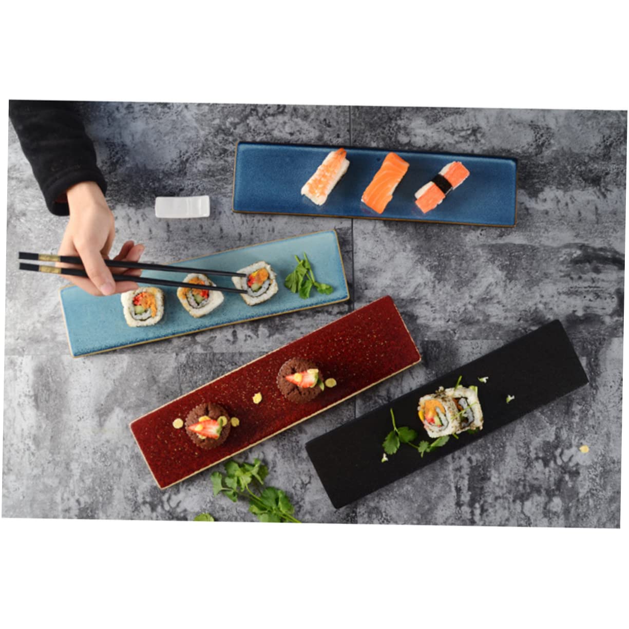 Plateau à Sushis Rectangulaire en Céramique Noir Style Japonerie