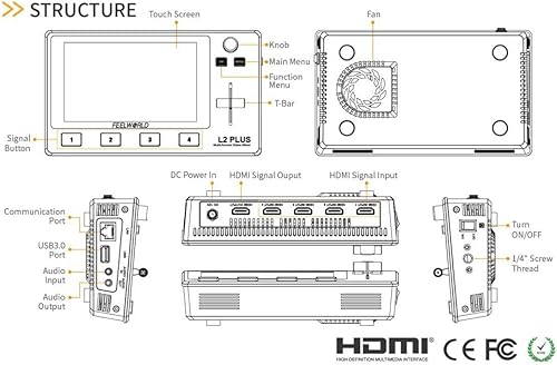 Feelworld L2 Plus 5.5 "LCD Multi-Cámara Video Mezclador Conmutador con Pantalla Táctil PTZ Control Chroma Key USB3.0 para transmisión en vivo