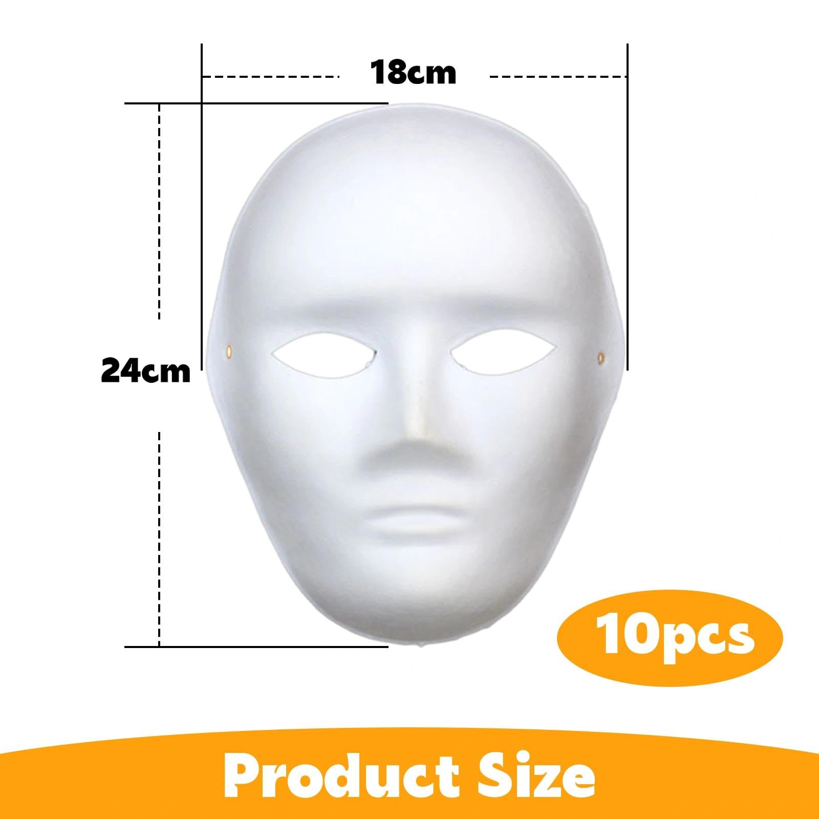 Eulihent 10 Pcs DIY White Paper Masks Blank Masks Plain Face Masks to Decorate Masquerade Mask Pulp Blank Mask for Painting Blank Full Face Mask for Carnival Cosplay Halloween Christmas Dance Party - Image 2