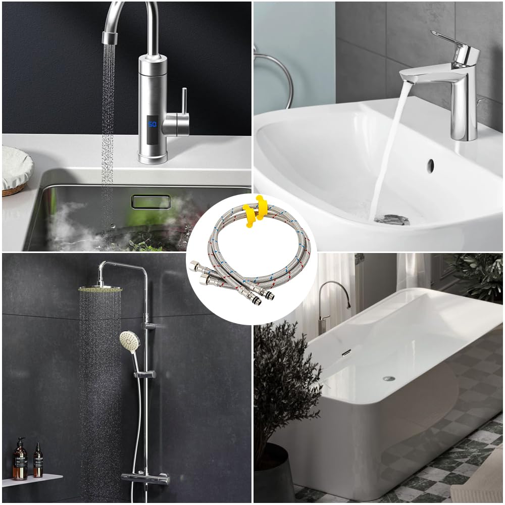 2 Pezzi 80 cm Flessibili per Miscelatori 20mm X 9.5mm, Acqua Calda e Fredda Tubo Flessibile del Rubinetto con Nastro di Tenuta, Acciaio Inox Intrecciato Flessibile Rubinetto Cucina per Cucine e Bagni