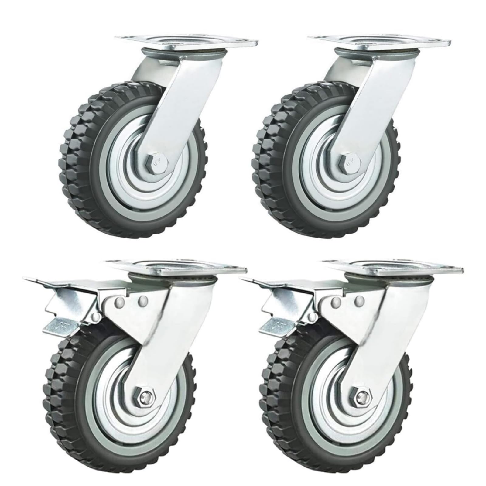uyoyous - 4 ruote per piastre da 150 mm, con freno, girevoli a 360°, ruote per il trasporto, ruote in gomma piena, portata 600 kg (2 ruote girevoli + 2 ruote freno)