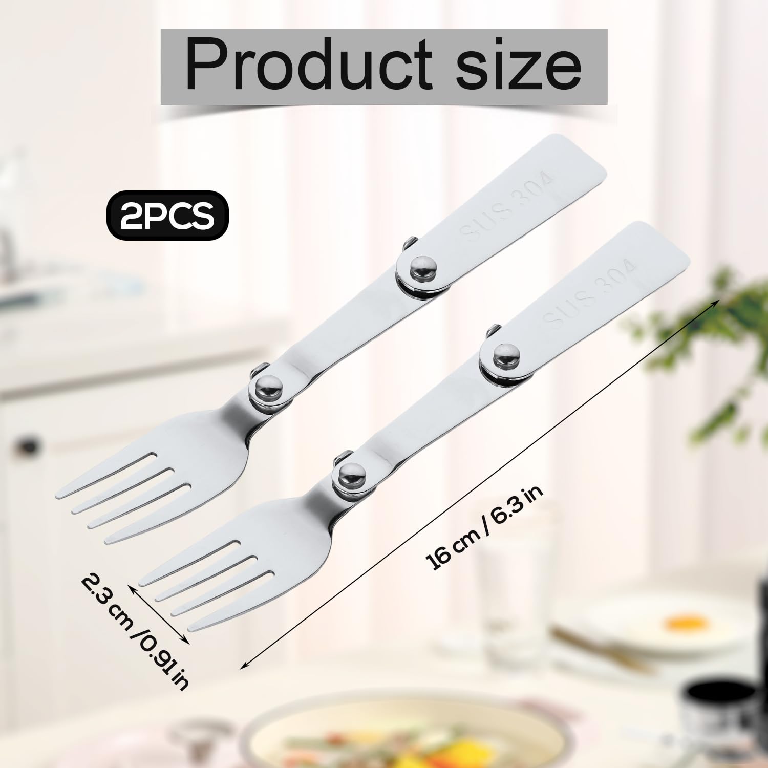 2pcs Forks Replacement for THERMOS FUNTAINER Food Jar 16 Oz, Multifunctional Foldable Forks Replacement Portable Folding Forks Dishwasher Safe Metal Serving for Picnic School Travel Outdoor