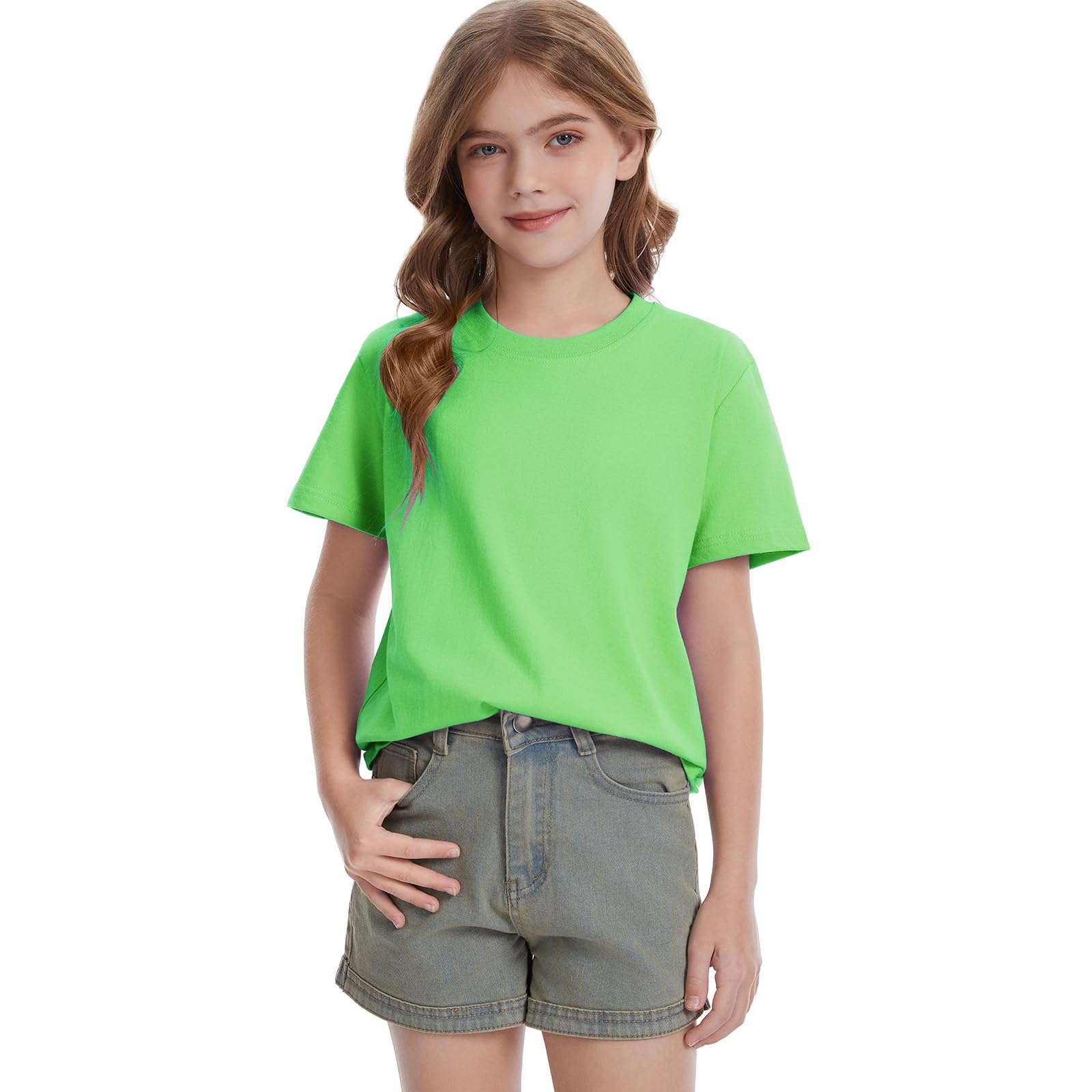 HOTIAN Camisetas para niña Verano Cuello Redondo Algodón Manga Corta Tops Liso Casual Deportes Manga Corta Tops Tees - 4