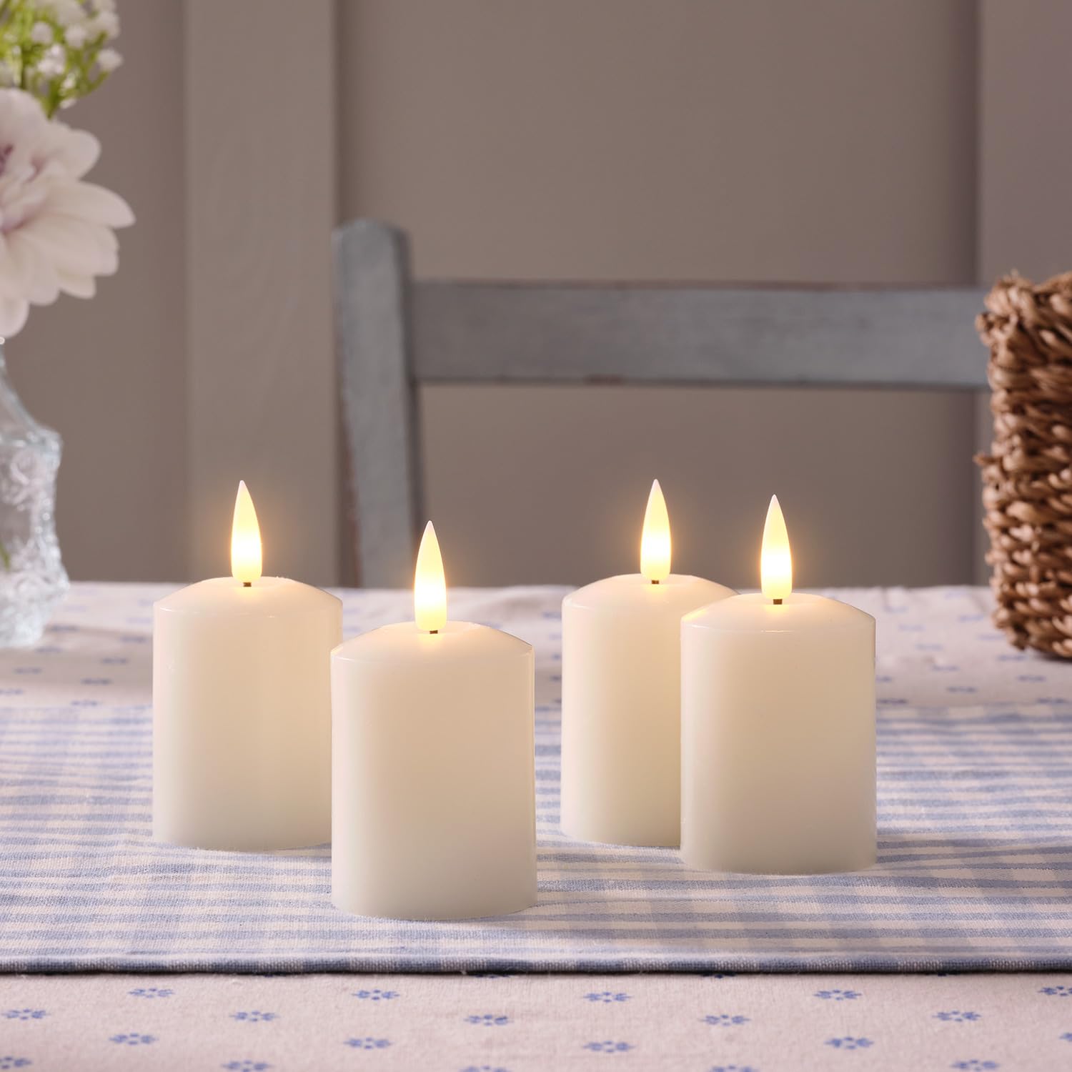 Lights4fun Set Of 2 TruGlow® Flameless LED Flower Print Spring And Summer Taper Dinner Candles Battery Operated With Remote Control & Timer - Seasonal, Dinner Parties, Garden Parties, Table Décor