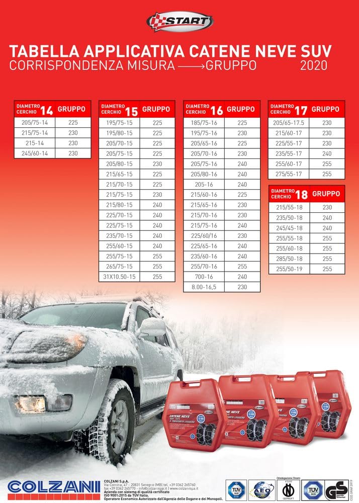 Start Due Pezzi Catene Da Neve 16MM Gruppo 235 Per SUV 4x4 E Trasporto Leggero