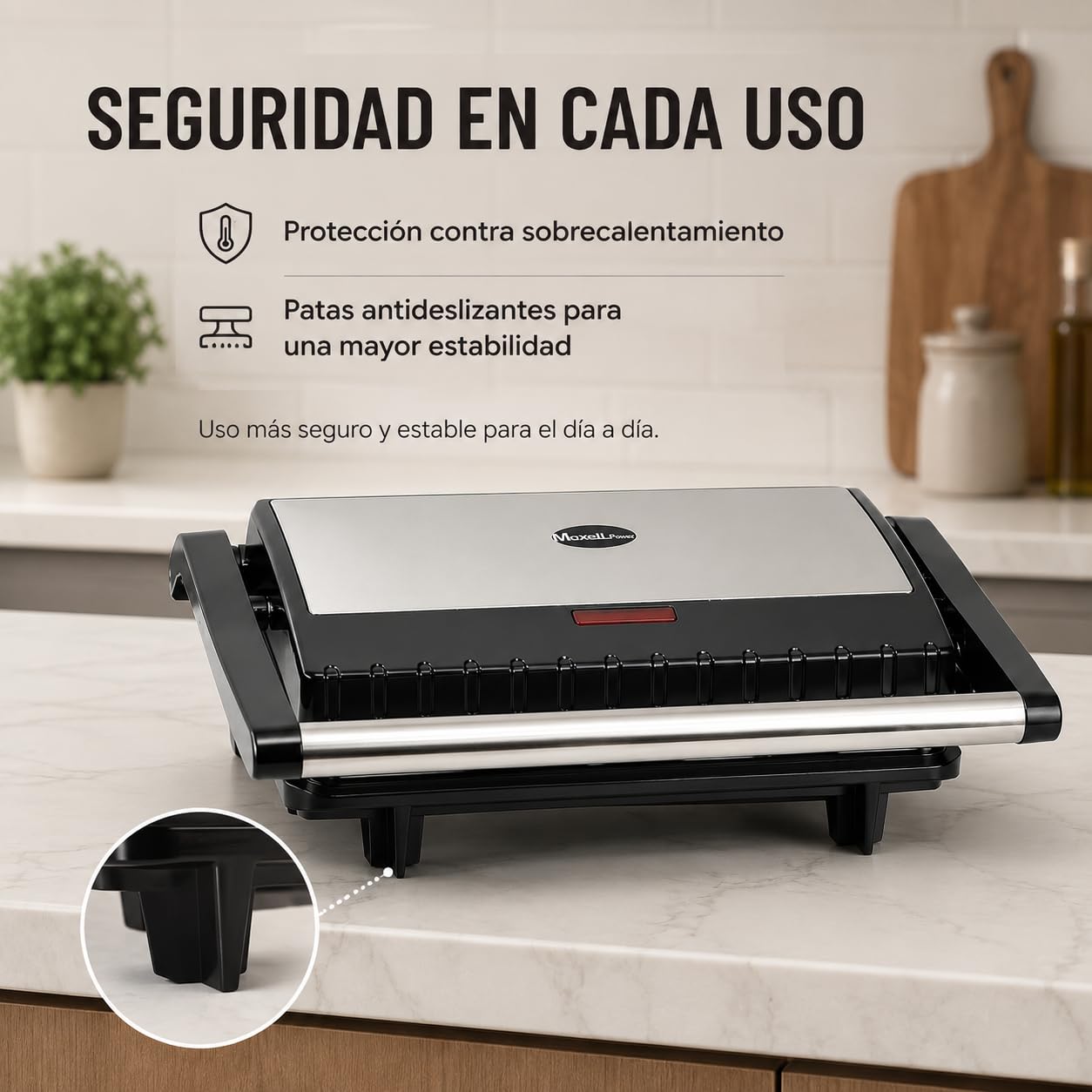 Sandwichera Grill Panini 850W Antiadherente 230x145mm Sandwiches | Compacta, placas de 23 x 14,5 cm, control automático e indicador LED