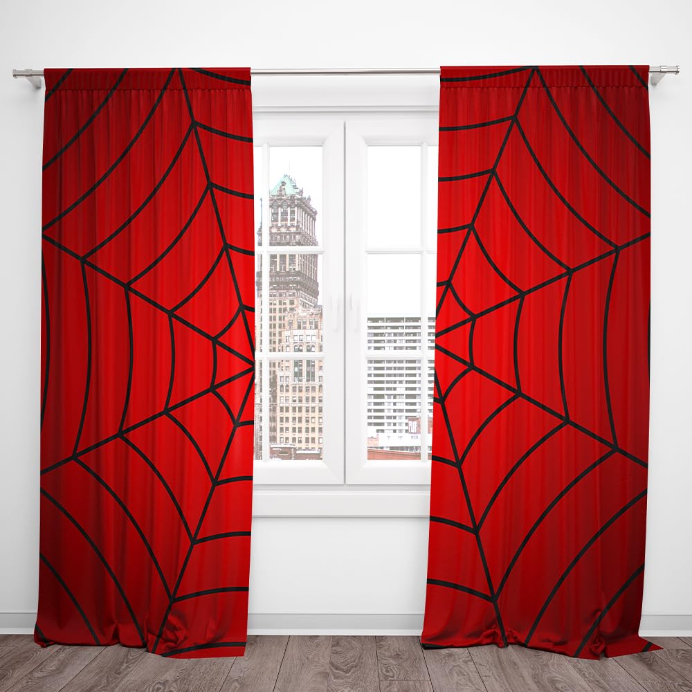 DOTOOMA Red Spider Web Curtains Cartoon Kids Nursery Bedroom Living Room Decoration Polyester Fabric Supplies 41x82 Inch Window Drapes 2 Panels