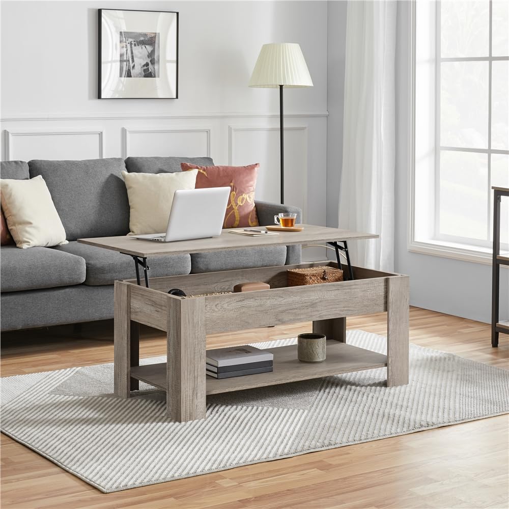 Yaheetech Tavolino da caffè Sollevabile 120 x 59 x 49,5-62,5 cm, Grigio