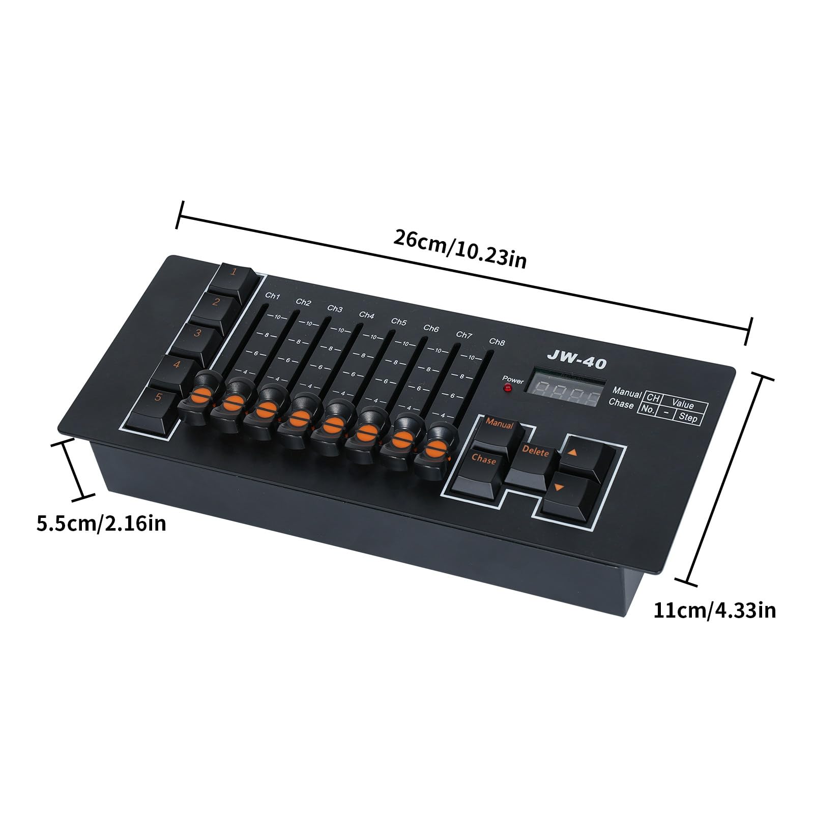 ZonQoonz DMX Controller, 40 CH DMX 512 DJ-controller met ingebouwde accu, DMX-mengpaneel voor podiumverlichting, DJ's, moving heads, bars, disco's, live shows, feesten