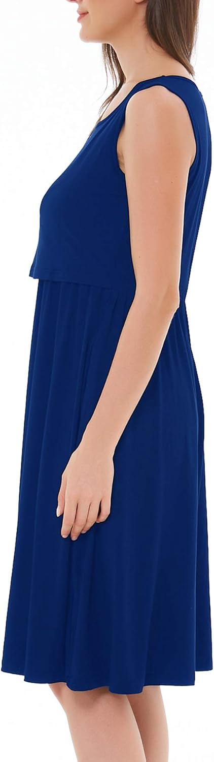 Smallshow Women's Sleeveless Nursing Dresses Patchwork Maternity Breastfeeding Dress - Image 4