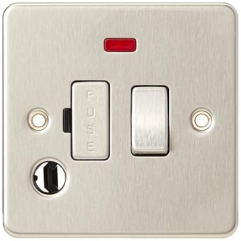 Knightsbridge FP6300FBC FPAV6300FBC Flat Plate 13A Switched Fused Spur Unit with Neon and Flex Outlet-Brushed Chrome
