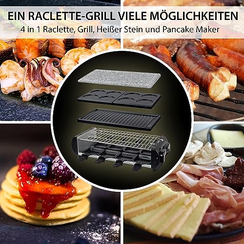 Syntrox Germany Raclette-Grill Set, Tischgrill, Party-Set für 8 Personen, 1200Watt Liestal mit Wechselplatten, Elektrogrill, Raclette Grill, 6 Kg, Stufenloser Temperaturregler – Bild 4