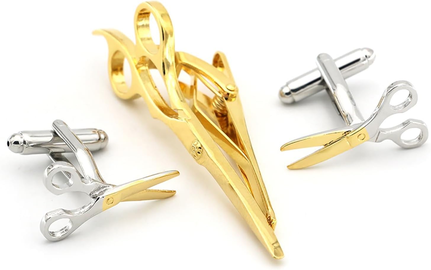 Herren Manschettenknöpfe Set Werkzeuge Schere Manschettenknöpfe Krawattenklammern Set Für Hochzeit, Gold, One Size
