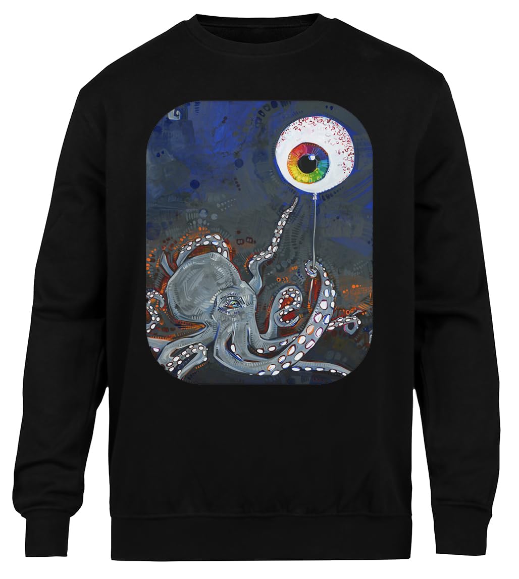 Ośmiornica i Balon Oko Unisex Czarny Sweter Ekologiczny Unisex Black Sweatshirt Eco-Friendly Crewneck