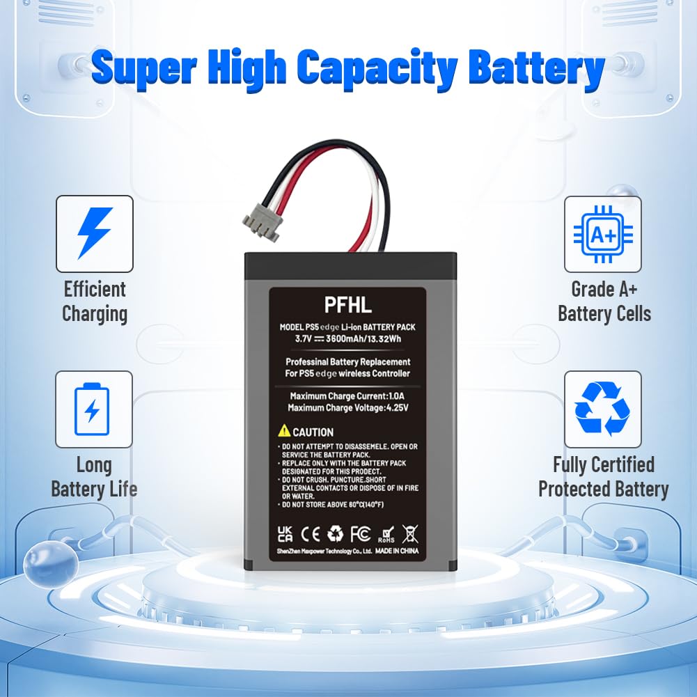 Confezione da 2 batterie per controller PlayStation Dualsense Edge (2026), 3600 mAh, batteria ad alta capacità per PS5 Dualsense Edge con kit di strumenti di riparazione