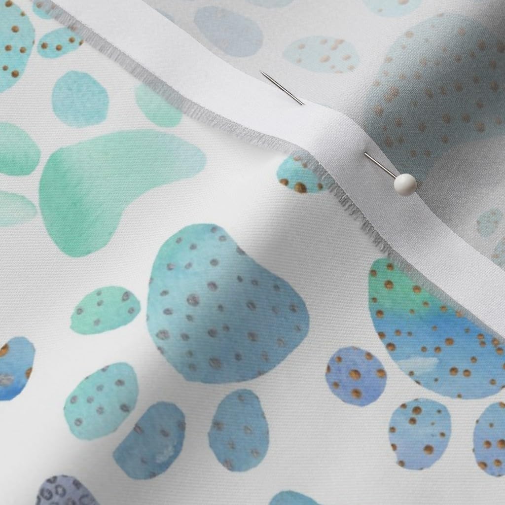 Spoonflower Fabric - Paw Prints Blue Dogs Puppy Watercolor Nursery Printed on Organic Cotton Sateen Fabric by The Yard - Sewing Quilting Apparel Home Decor