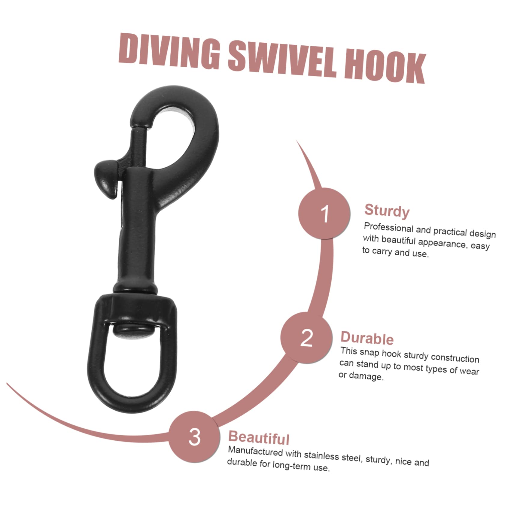 KONTONTY Stainless Steel Diving Hook Swivelling Snap Hook Large Black Heavy Duty Swivel for Dog Leashes Sports Outdoor