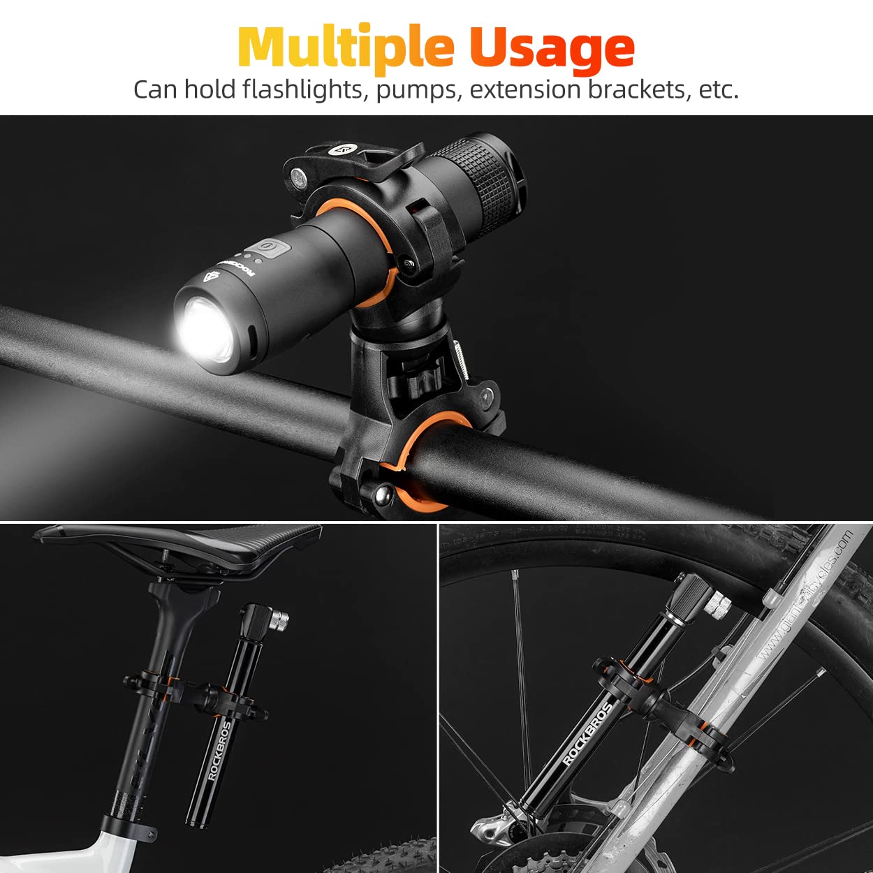 Support Lampe Torche Vélo Réglable - Pince Rotative 360°, Pour Diamètre 28-40mm - Randonnée, Camping, Cyclisme