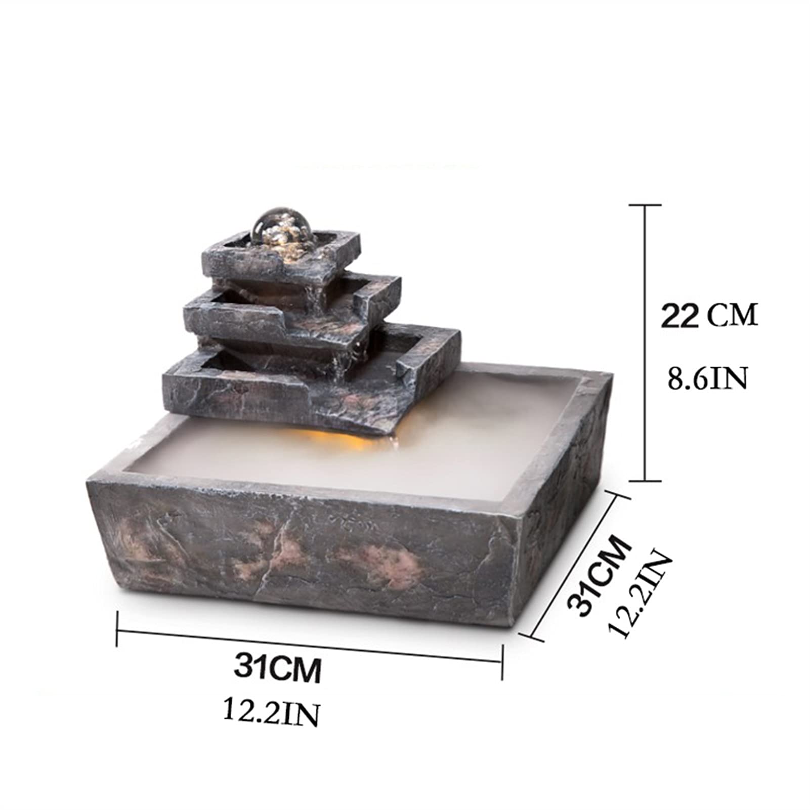 Fuente de Mesa Decorativa para Interior, Fuente de Agua con Cascada, de Resina, con Bomba de Agua, Feng Shui Zen, decoración para salón, Dormitorio, Oficina, 31 x 31 x 22 cm