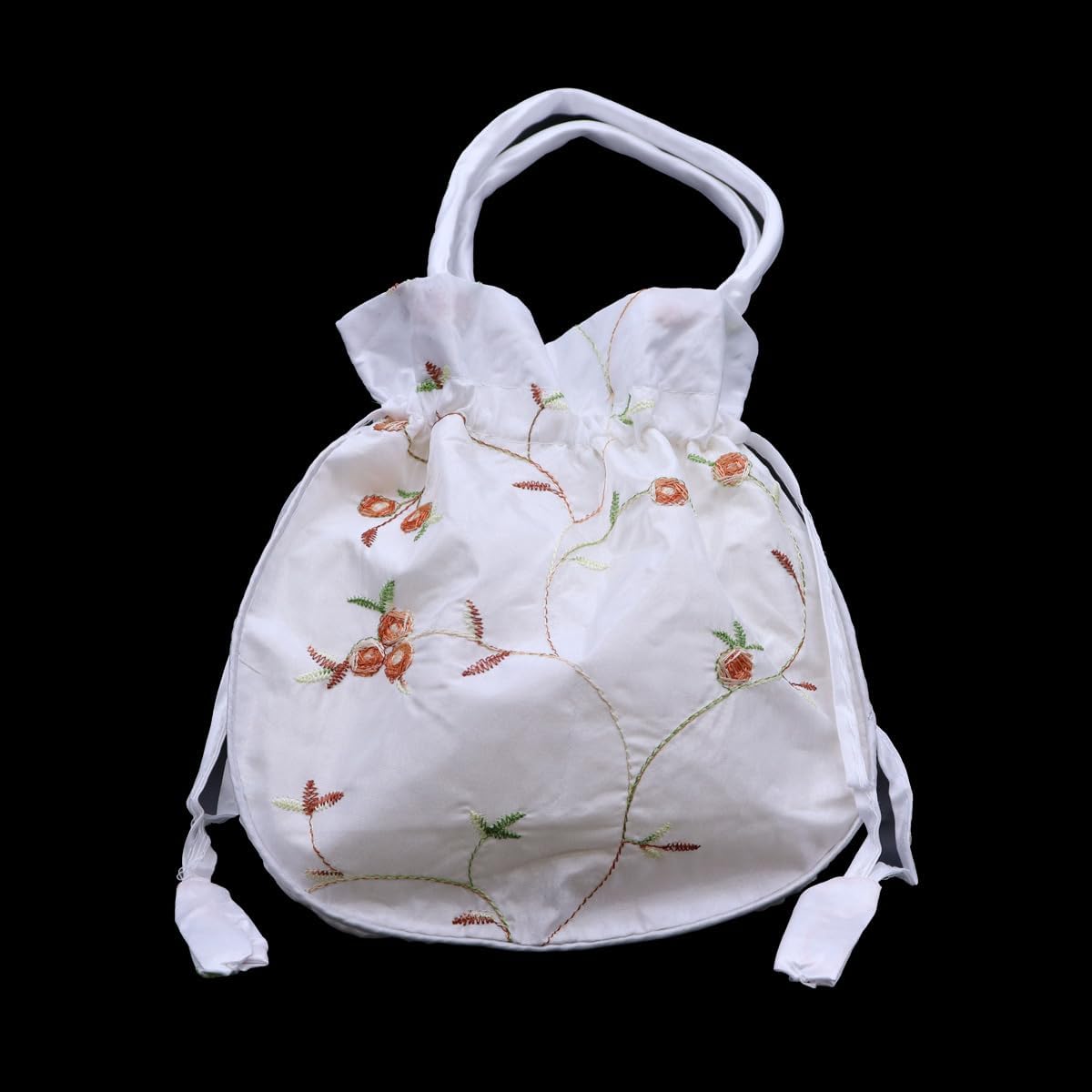 zalati Small Drawstring Pouch Gift Bag for Present, Satin Embroidered Potli Bag Clutches Handbag, Brocade Ethnic Jewellery Coin Purses(White) image 4